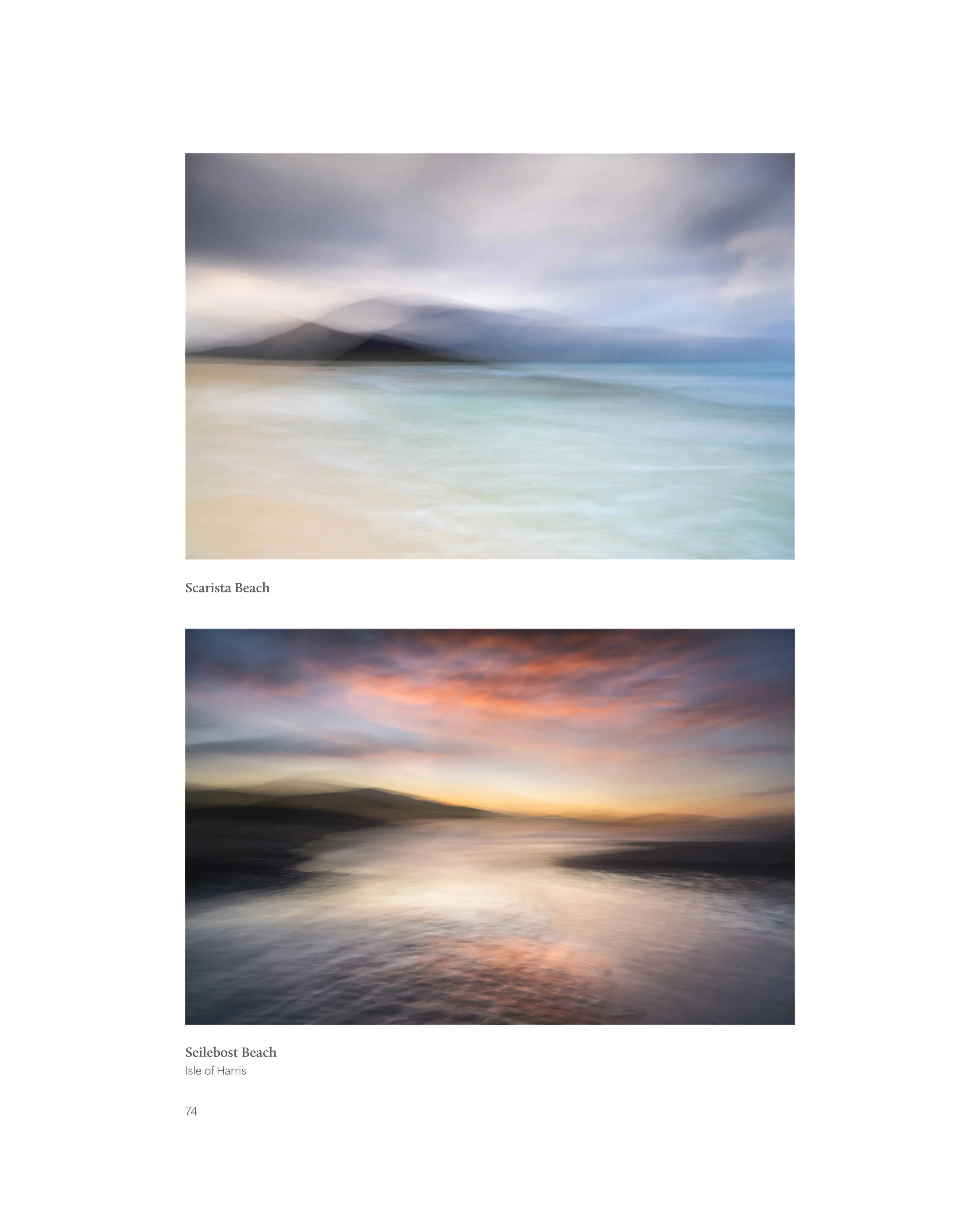 Internal page from the 2026 Harris & Lewis Outer Hebrides photography book showing an ICM seascape from the Isle of Harris, part of the fine‑art Hebridean and Scottish coastal landscape collection.