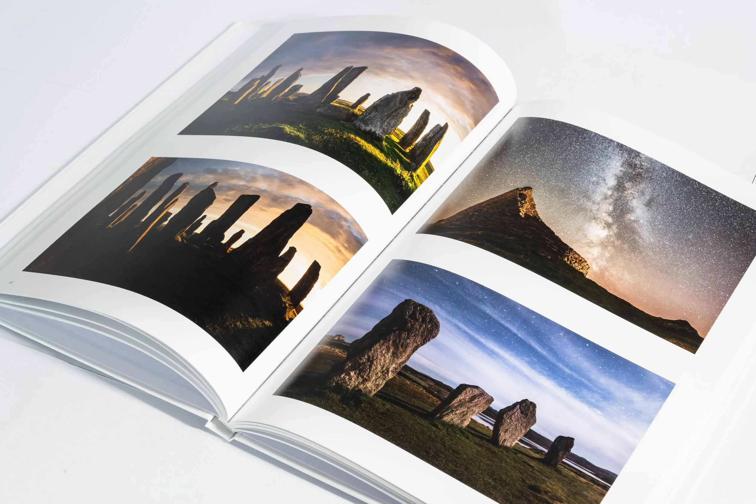 Inner page featuring a seascape from Harris & Lewis in the Outer Hebrides photography book.