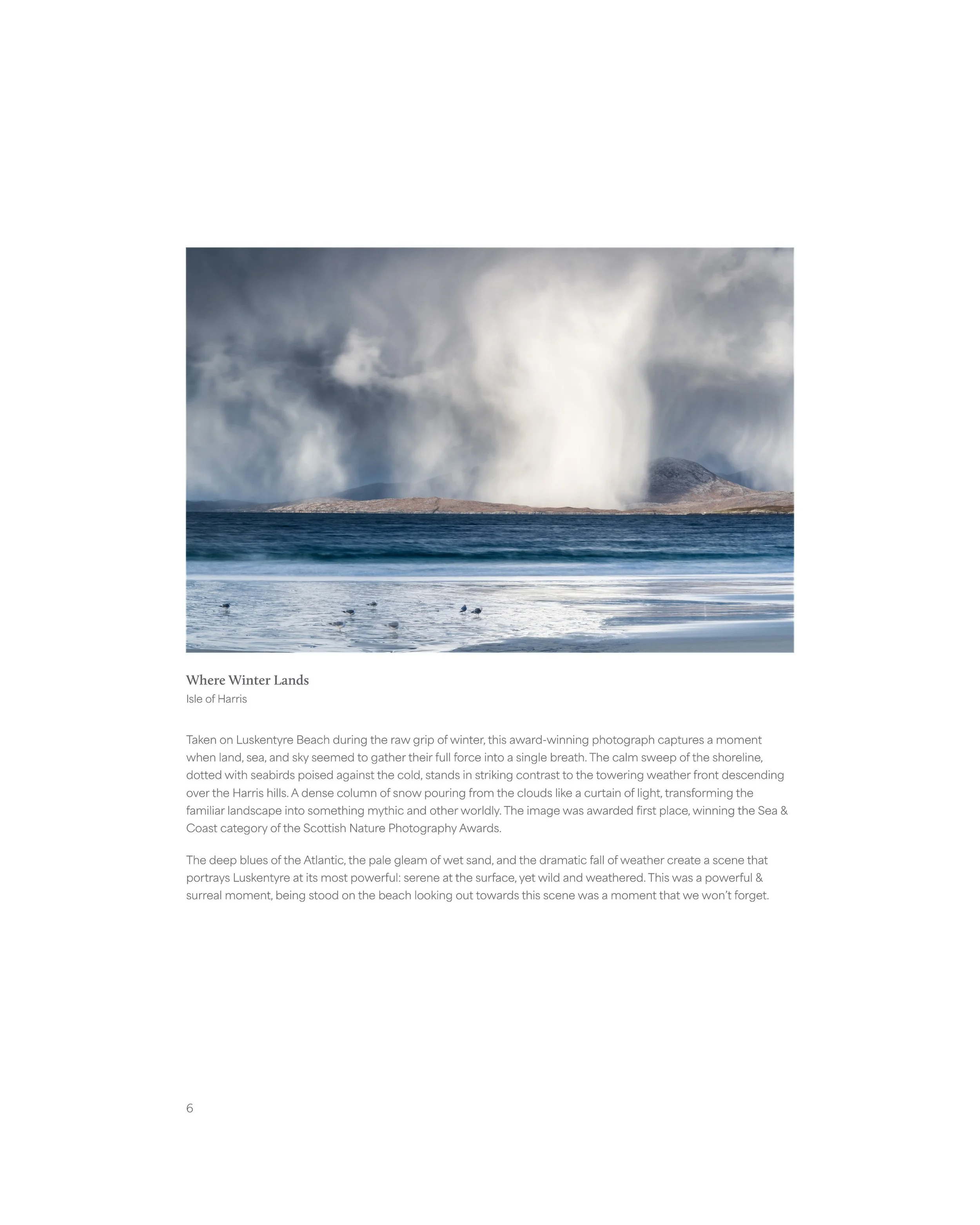 Internal page from the 2026 Harris & Lewis Outer Hebrides photography book, showing Hebridean seascapes and Scottish coastal landscape photography.