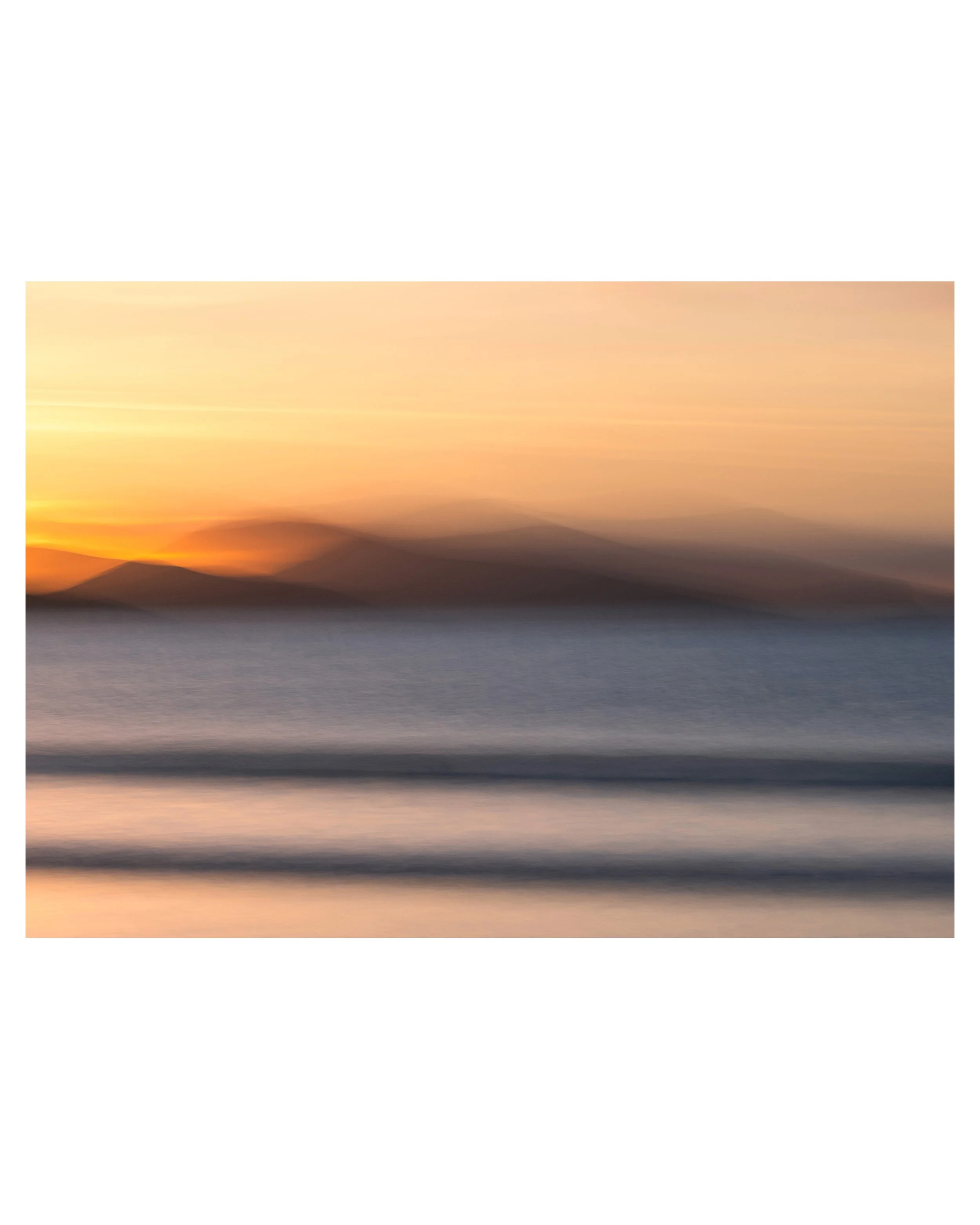 Luskentyre Beach ICM photograph with golden evening light and soft horizontal motion creating an abstract coastal scene.