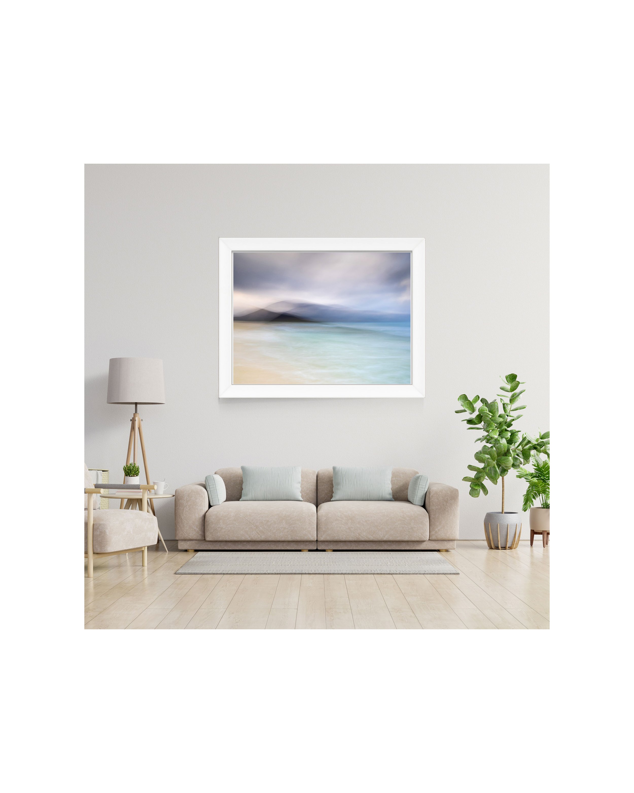 Scarista Beach photography print, Isle of Harris, Outer Hebrides — fine‑art coastal landscape showing soft Atlantic light and gentle shoreline motion