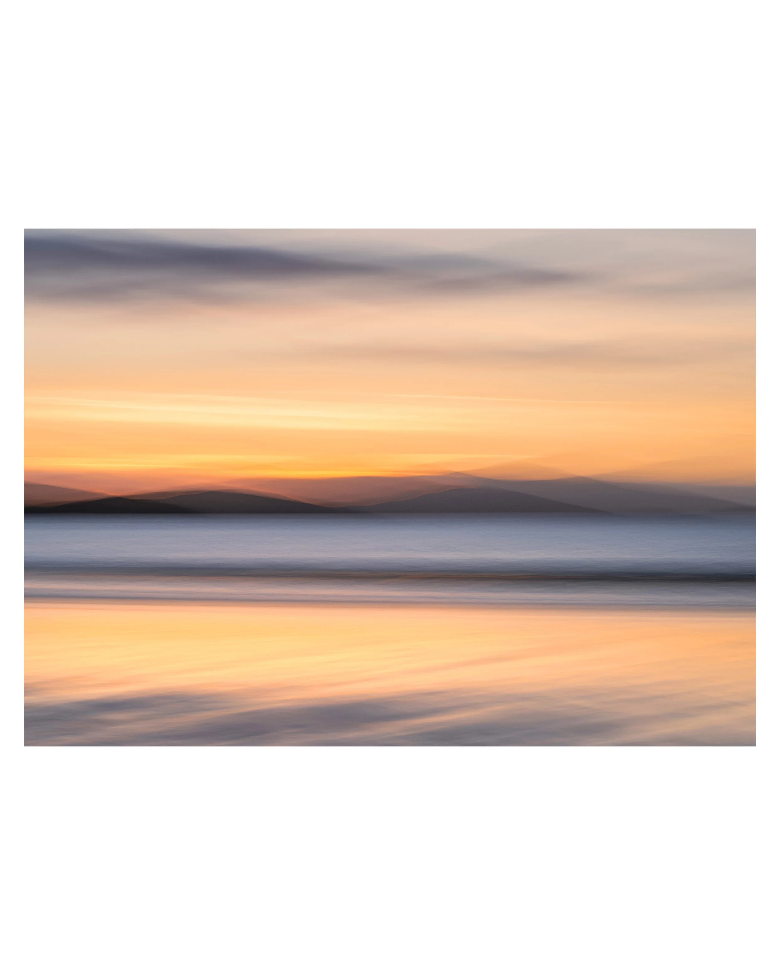 Luskentyre Beach ICM photograph with golden evening light and soft horizontal motion creating an abstract coastal scene.