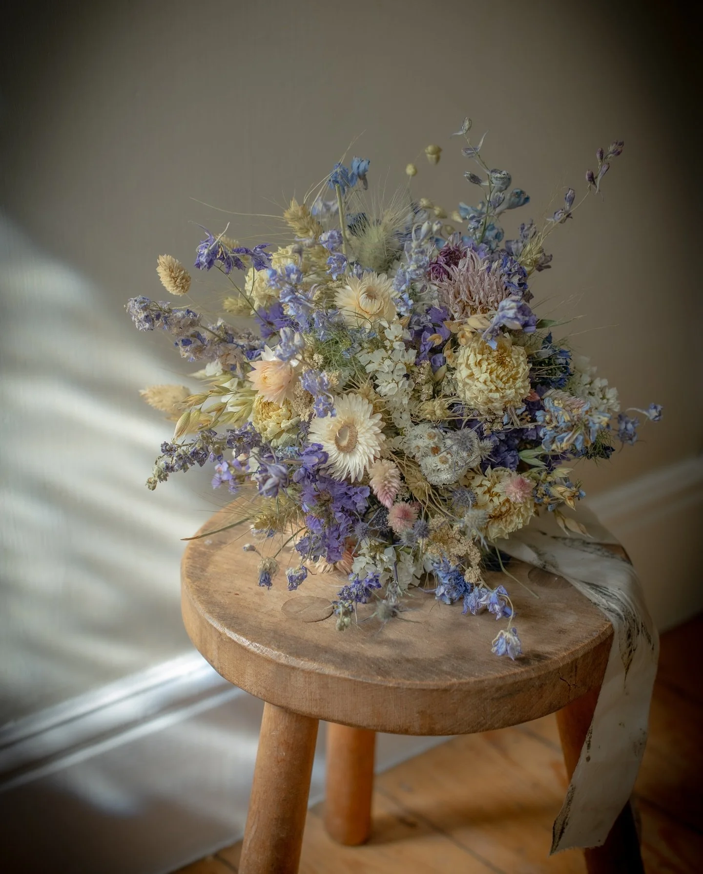 Bouquet, buttonholes and hair comb for Kate &amp; partner who married in a wonderfully romantic, intimate ceremony this month. 
.
Kate was kindly very open to any colour suggestions to complement her blue dress. I picked out lots of soft shades of bl