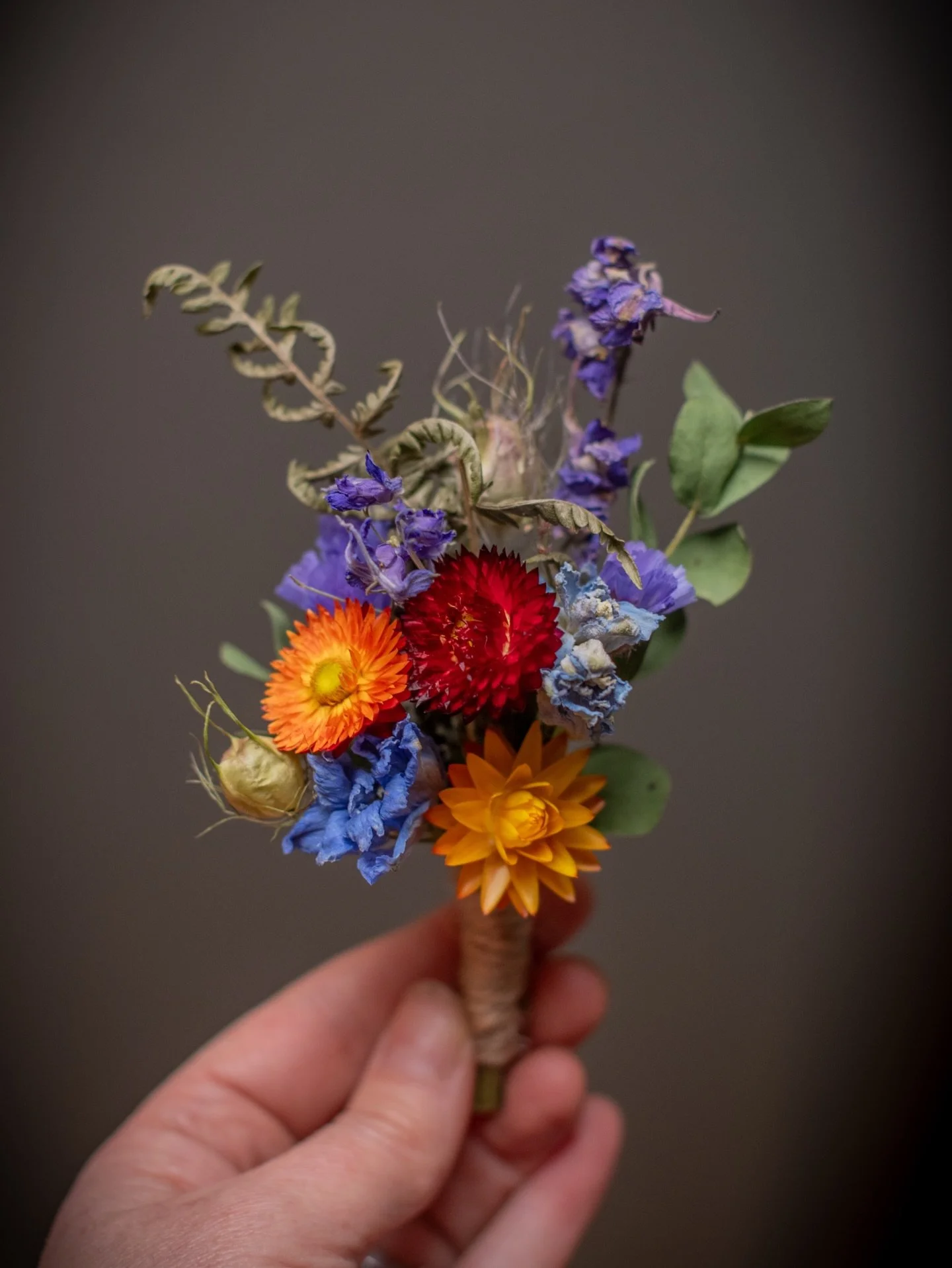 A delightful bright mix of colours for Lauren&rsquo;s hair comb and buttonholes to match a beauty vibrant dress.
I made a &lsquo;rainbow arch&rsquo; in non-toxic varieties to match, but it was a bit of a last minute one so no time for photos 😅 I&rsq
