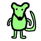 Expleened Storymode youtube logo A cartoon drawing of a green anthropomorphic animal with a tail, standing upright and holding a sword.