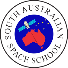 Seal of South Australian Space School featuring a satellite above a map of Australia with stars in the background.