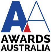 Logo for Awards Australia, featuring the acronym 'AA' with one blue and one outlined letter, and the word 'AWARDS AUSTRALIA' below in black.