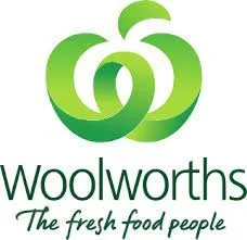 Woolworths logo featuring a stylized green apple with the text 'Woolworths' and the slogan 'The fresh food people'.