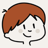 A cartoon illustration of a smiling person with short brown hair and a few loose strands.