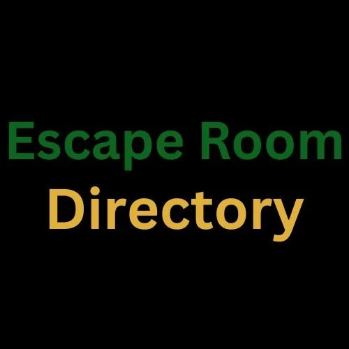 Text that reads "Escape Room Directory" on a black background, with "Escape Room" in green and "Directory" in orange.