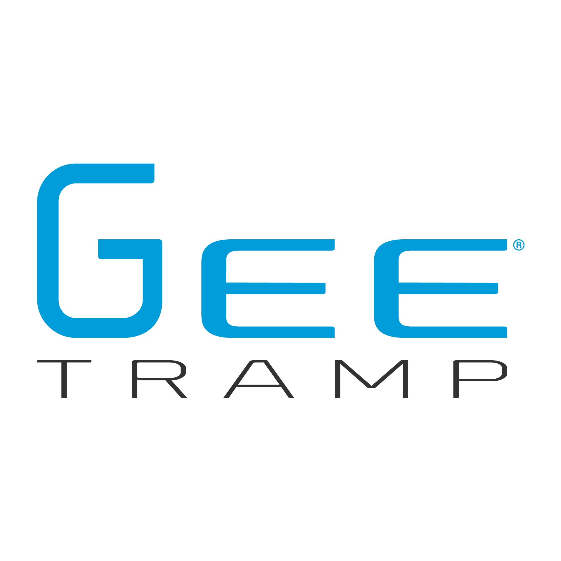 GEE Tramp logo with blue text and black 'TRAMP' on a white background.