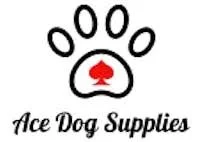 Logo for Ace Dog Supplies featuring a paw print with a red spade symbol inside a circle