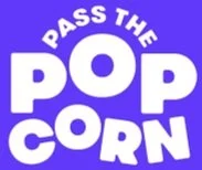 Purple background with white text that says 'Pass the Popcorn'