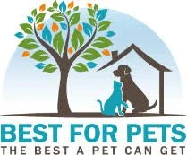 Logo with a tree, a person sitting under a shelter with a dog, and text that reads 'Best for Pets, The Best a Pet Can Get'.