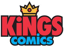 Logo of Kings Comics featuring a crown above the text 'KINGS COMICS' in red and blue.
