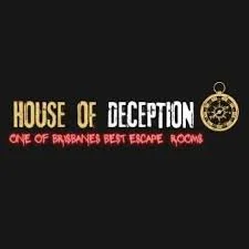 Logo for 'House of Deception', describing it as one of Brisbane's best escape rooms with a black background.