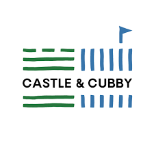 Logo for Castle & Cubby featuring green and blue stylized castle and cubby shapes with the text 'CASTLE & CUBBY' underneath.