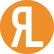 Robin Lewis Makes youtube logo Orange circle with white stylized letter 'R' and letter 'L' in the center.