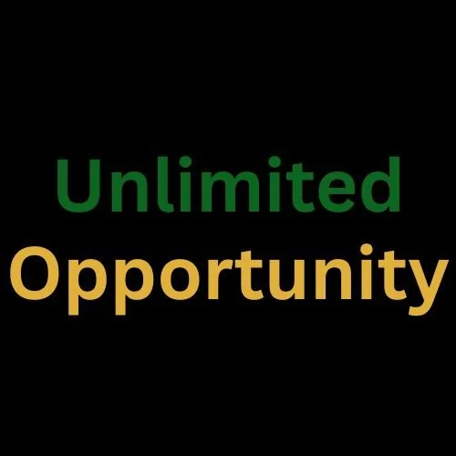 The words "Unlimited Opportunity" in green and gold text on a black background.