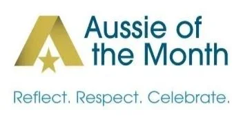 Logo for Aussie of the Month with text 'Reflect. Respect. Celebrate.'