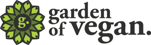 Logo for Garden of Vegan featuring a green and black floral design with the letter 'g' in the center, and the words 'garden of vegan' next to it.