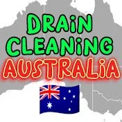 Youtube logo Text image with words 'Drain Cleaning Australia' over a map of Australia and a small Australian flag.