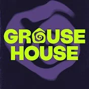 Grouse House youtube logo with stylized purple and black face graphic and bright green text