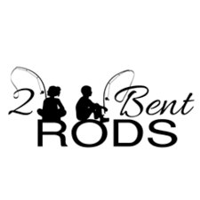 Graphic with the text '2 Bent RODS' and illustrations of two men fishing