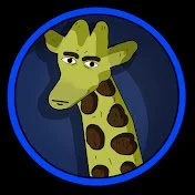 Mr M History Youtube logo Cartoon illustration of a giraffe with a bored or unimpressed expression, inside a dark blue oval frame.