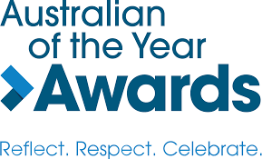 Logo for the Australian of the Year Awards with the tagline 'Reflect. Respect. Celebrate.'