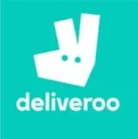 Deliveroo logo with a stylized white rabbit face on a teal background.