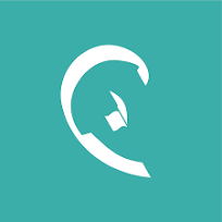 A stylized white headphone icon on a teal background.