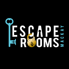Logo for 'Escape Rooms' with a key and a padlock replacing the 'E' and 'O' in the text, and the author's name, Mackay, written vertically.