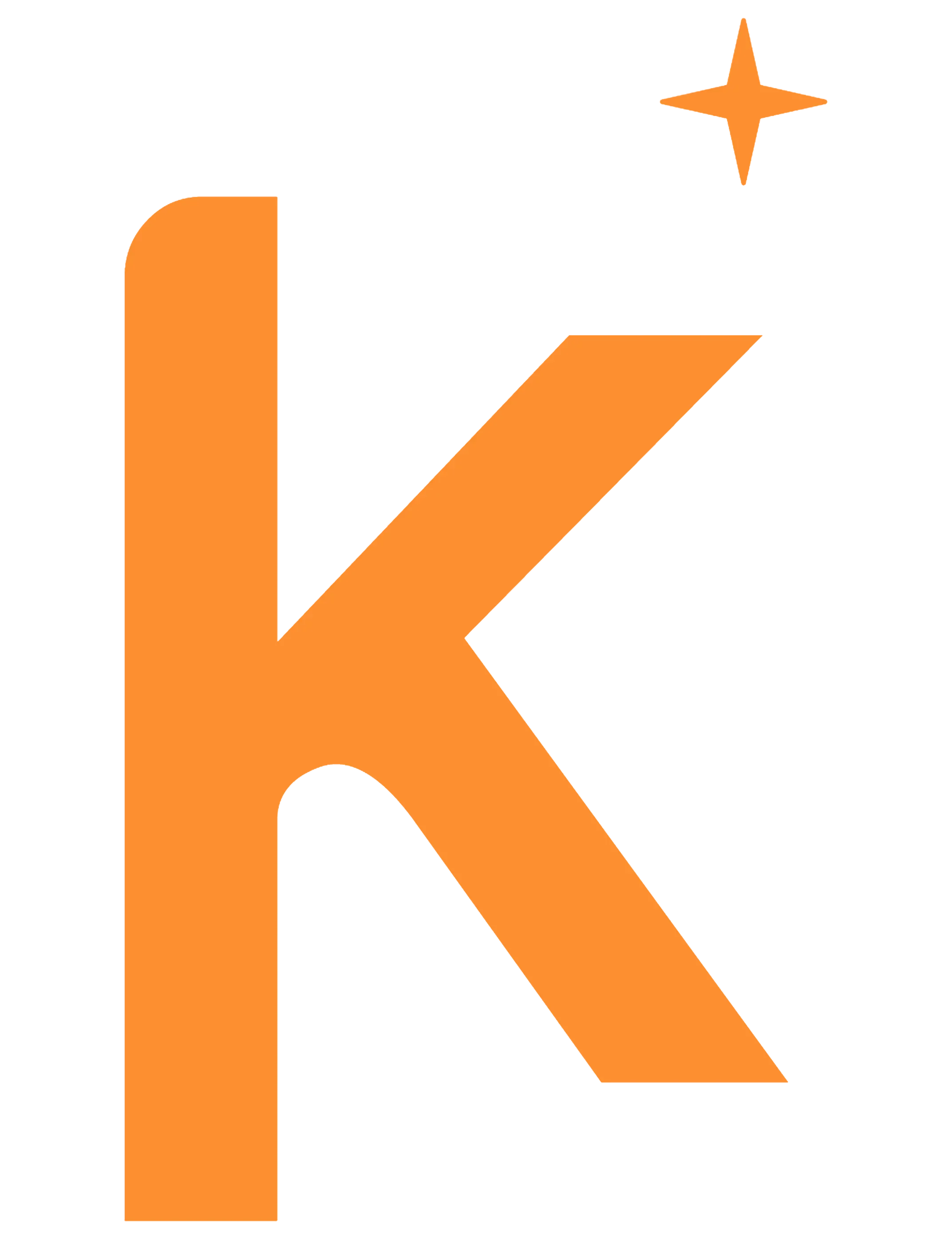 Large orange letter K with a starburst shape above it.