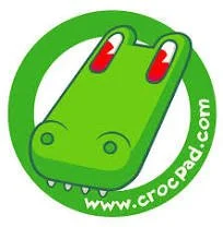 Green cartoon crocodile head with the website www.crocpad.com written below.