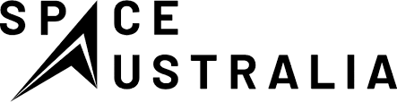 Logo for Space Australia with text and a stylized rocket design.