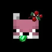Classic Jyi youtube logo Pixel art depiction of a pink pig's face with a sprig of holly and a green ornament.