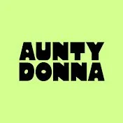 Youtube logo Text reading 'AUNTY DONNA' in bold black letters on a light green background.