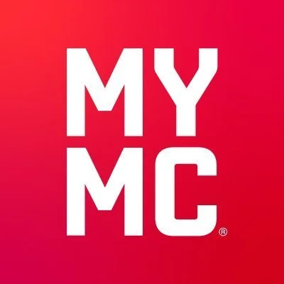 The logo with the words 'MY MC' in white on a red background.