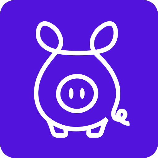 Simple white line drawing of a pig on a purple background.