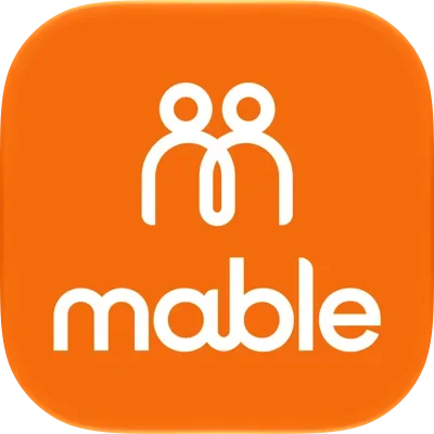 Mable app icon with a white linked-people symbol and wordmark on orange.