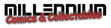 Logo with the word 'MILLENNIUM' in black uppercase letters and red text 'Comics & Collectables' overlaying the bottom part of the logo.