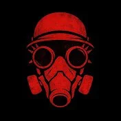 Young Guns Opal Hunter youtube logo Red mask with goggles and a gas mask, featuring a cap on top.