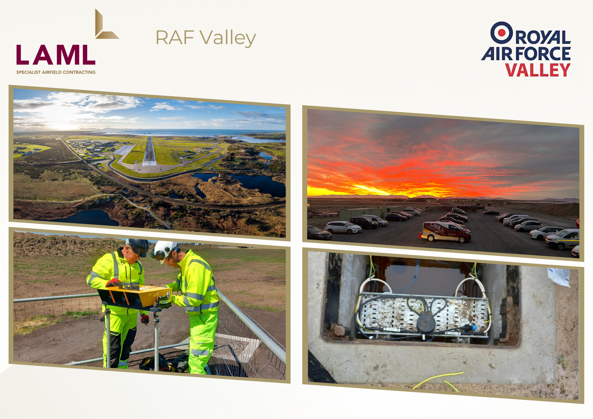 As part of the AOS Framework, LAML delivered the AGL refurbishment for RAF Valley’s secondary runway, supporting Lagan Aviation & Infrastructure.