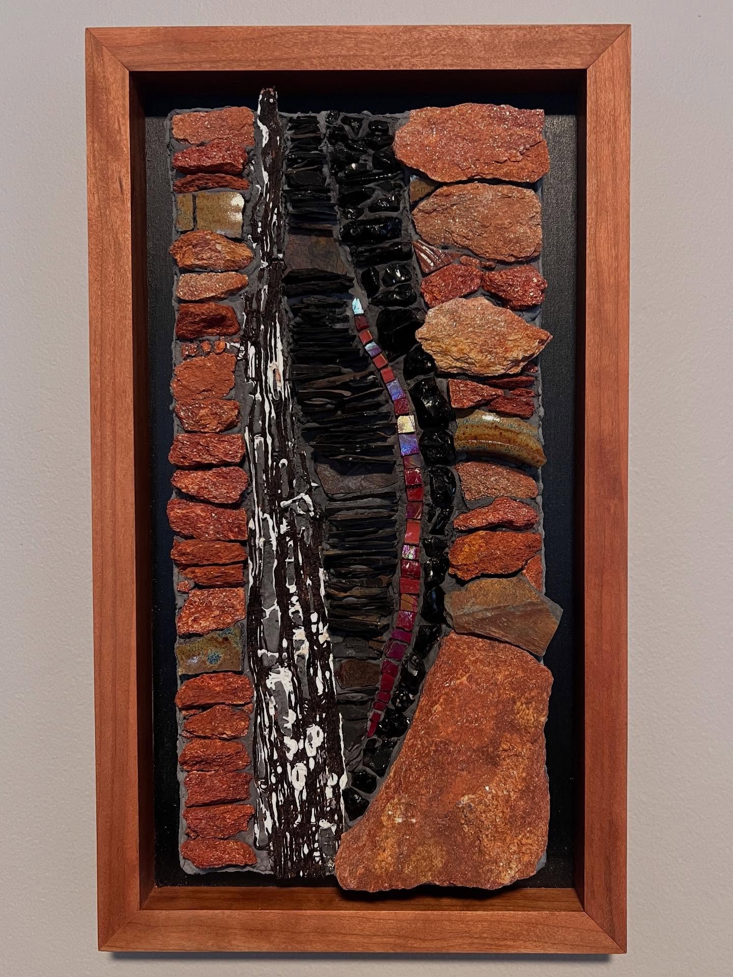New work available! &ldquo;Wonderland,&rdquo; made with locally foraged red stone, obsidian, smalti, shale, and ceramic. 

All mosaics 10% off through December 10.  Click the link in my bio to shop on my website. 

14 1/4 x 8 1/4&rdquo; custom framed