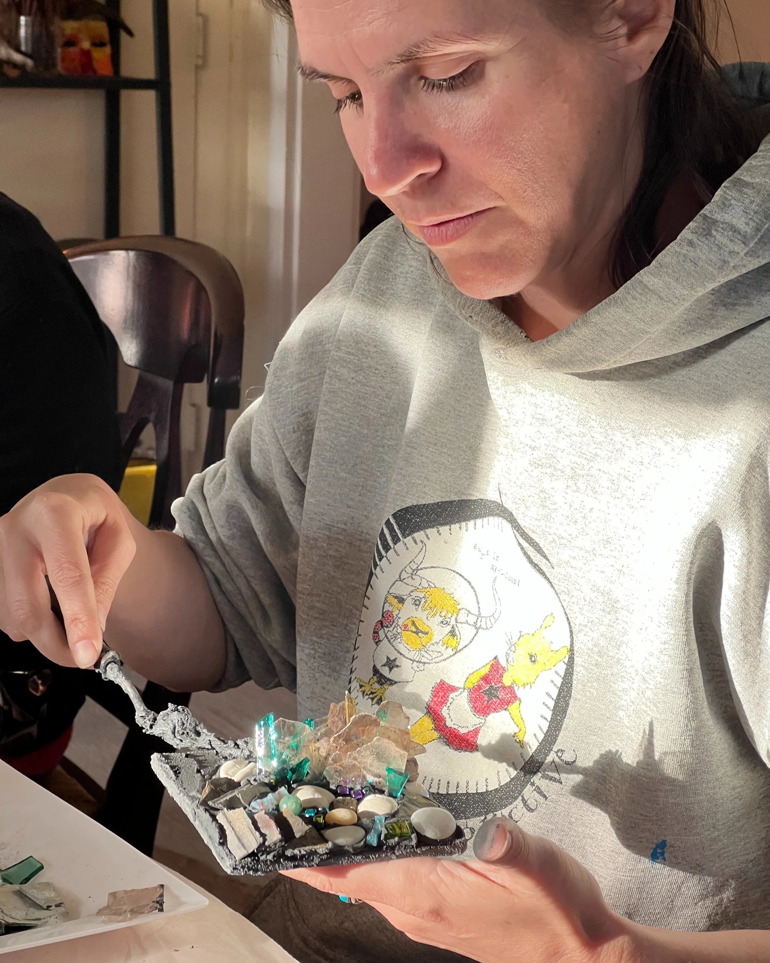 Join us for a Mosaic Workshop on June 20! I've had a request to offer Mica, Slate, and Stained Glass Mosaics again. Please register early to save your spot for a creative afternoon! 

Learn to create a beautiful textured mosaic with slate, mica, and 