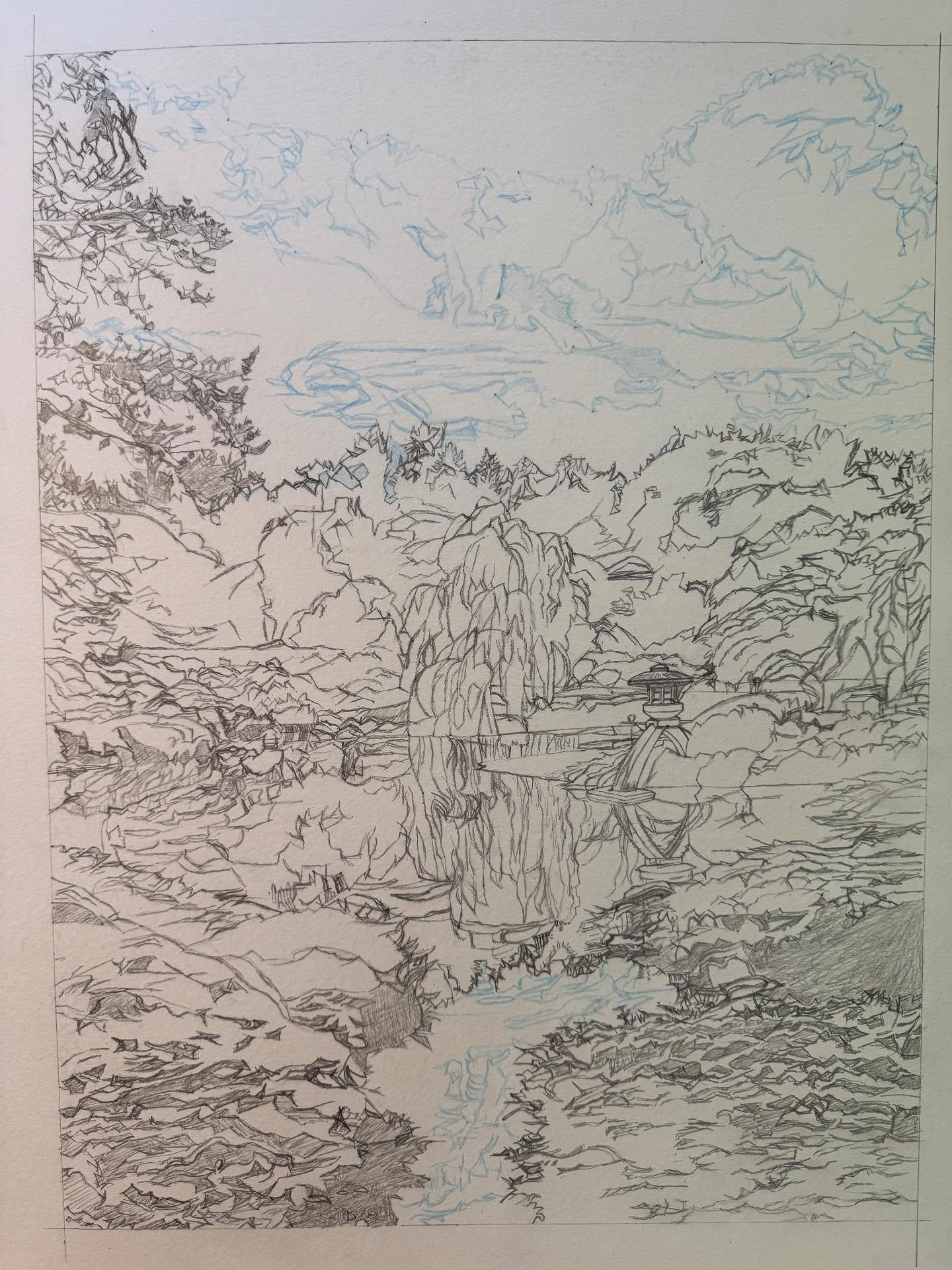 Japanese Garden, Jardin Botanique de Montreal. My first watercolor of the neighborhood where we hangout when north of the border.