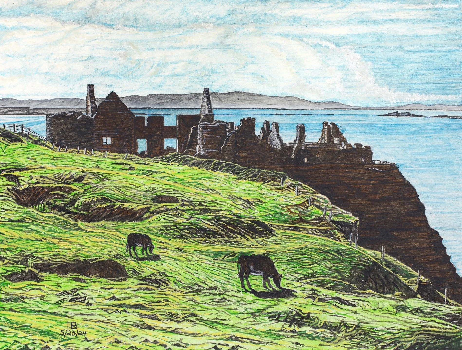 "Sea of Green" one of my pieces selected for the Paint, Print and Drawing Annual show at the South County Art Association opening this Thursday, 2/19. One could explore the castle ruins or go for a more panoramic composition which I chose t