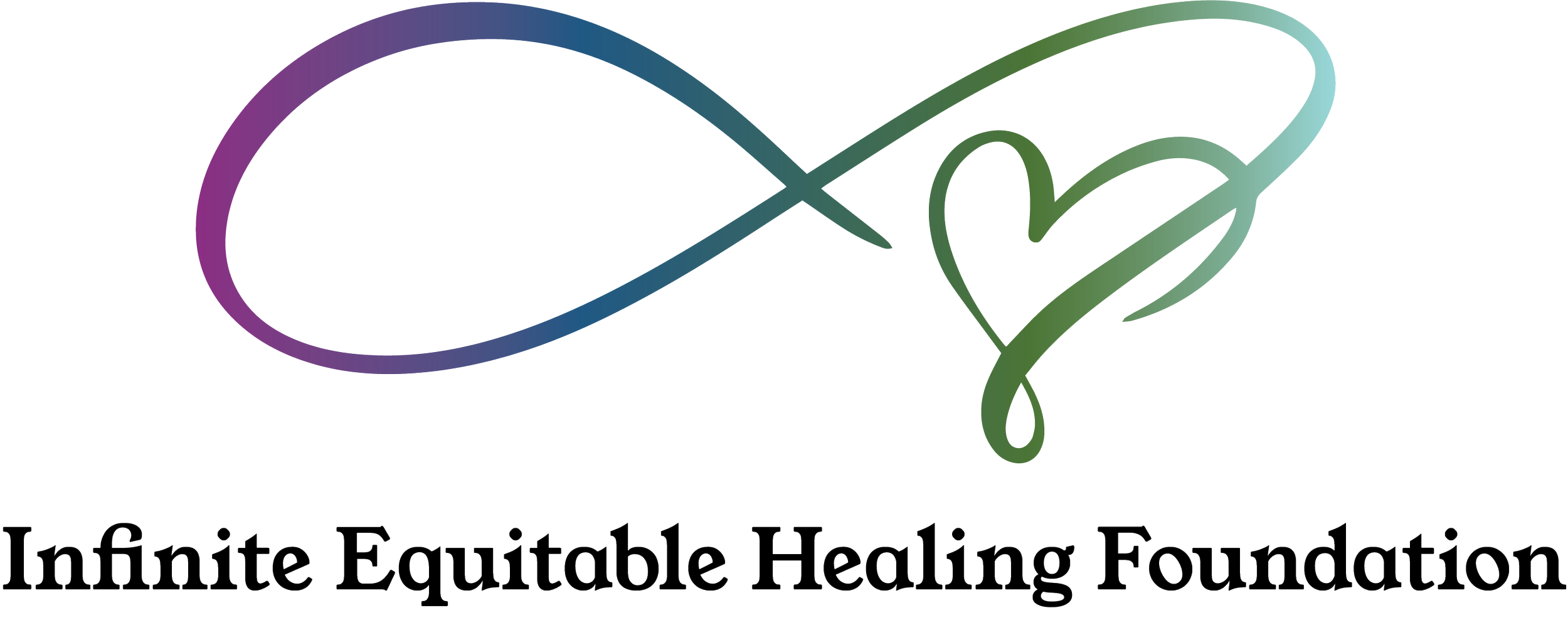 A logo featuring an infinity symbol transitioning from purple to teal, intertwined with a heart shape, with the text 'Infinite Equitable Healing Foundation' underneath.
