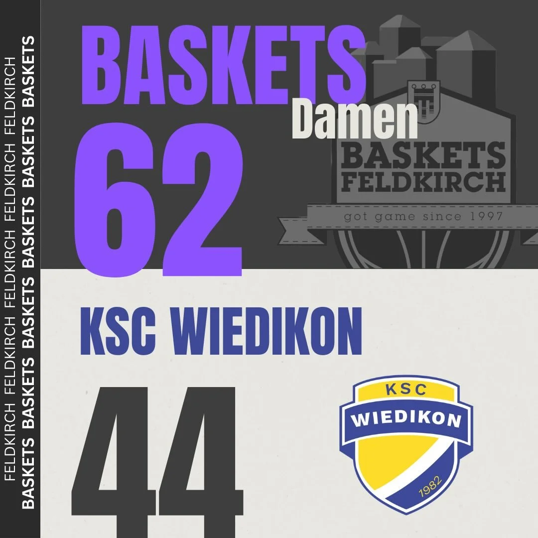 Baskets Damen weiter auf Erfolgskurs! 💪
Auch im f&uuml;nften Saisonspiel bleiben die Damen der Baskets Feldkirch ungeschlagen.
Die Mannschaft aus Wiedikon wurde &ndash; trotz des Ausfalls von Topscorerin Nadia (verletzt) &ndash; souver&auml;n mit 62